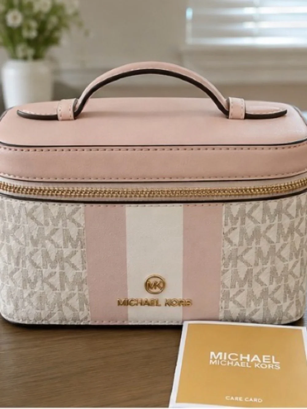 Michael Kors Blush and Cream Striped Cosmetic Case